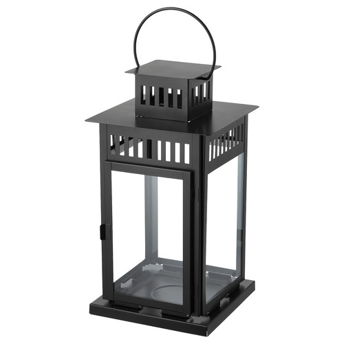BORRBY Lantern for block candle, in/outdoor black, 44 cm