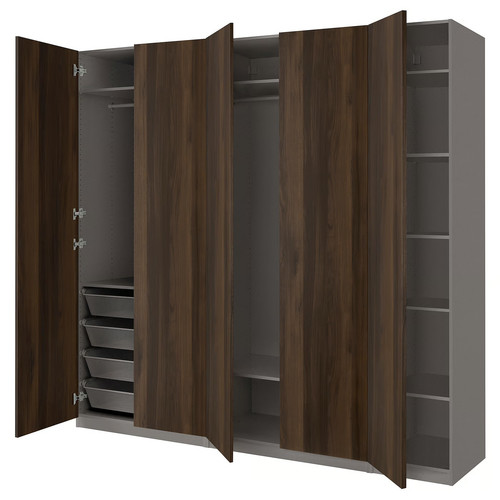 PAX / STORKLINTA Wardrobe combination, dark grey/dark brown stained oak effect, 250x60x236 cm