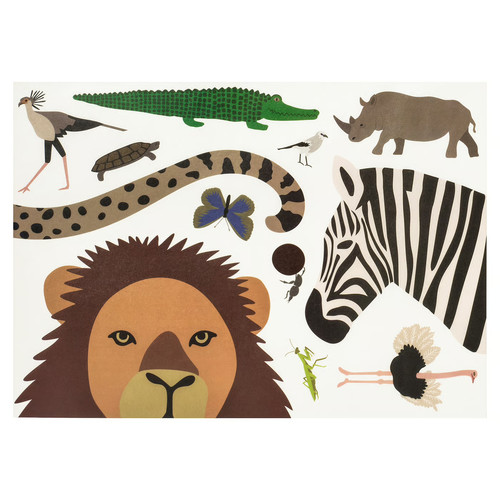 SANDLÖPARE Decoration stickers, set of 3, multicolour/animals on the savannah