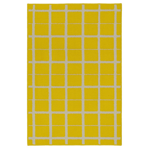 VÄNDPLATS Rug, low pile, yellow/chequered, 60x90 cm