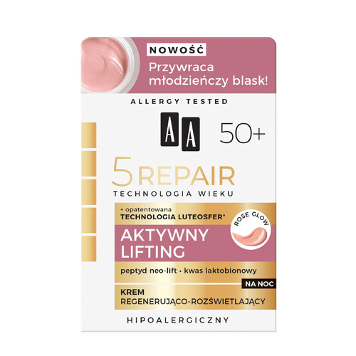 AA Age Technology 5 Repair NEW 50+ Active Lifting Regenerating & Illuminating Hypoallergenic Night Cream 50ml