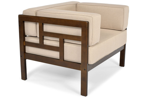Garden Outdoor Armchair with Cushions, dark brown, beige