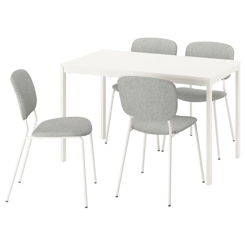 VIHALS / VIHALS Table and 4 chairs, white/white Tibbleby beige-grey, 120/180x74 cm