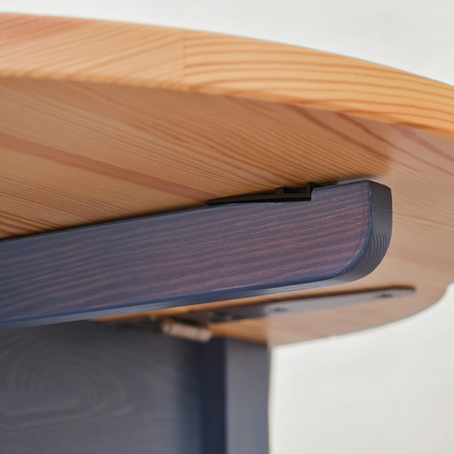 OMMJÄNGE Drop-leaf table, pine/stained blue, 134x82 cm
