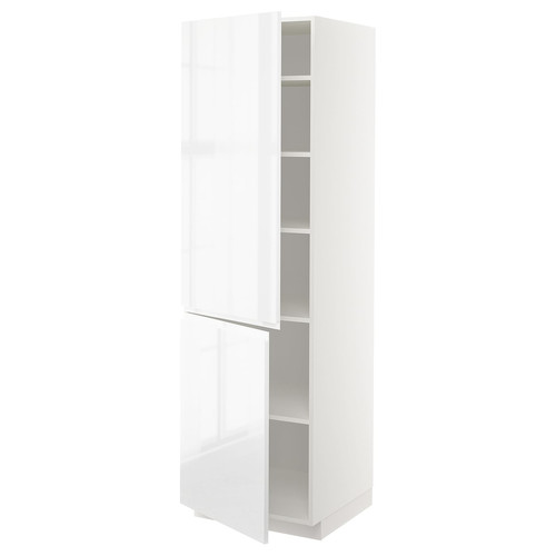 METOD High cabinet with shelves/2 doors, white/Voxtorp high-gloss/white, 60x60x200 cm