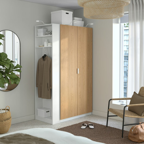 PAX / STORKLINTA Wardrobe combination, white oak effect/white, 120x60x201 cm