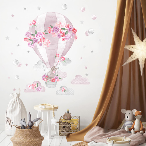 Wall Sticker Set 52x74cm - Hot Air Balloon Pink