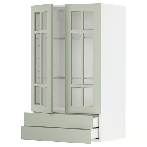 METOD / MAXIMERA Wall cab w 2 glass doors/2 drawers, white/Stensund light green, 60x100 cm