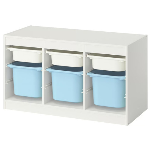 TROFAST Storage combination with boxes, white white/light blue, 99x44x56 cm
