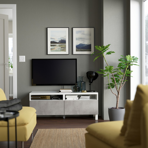 BESTÅ TV bench with drawers, white/Kallviken/Stubbarp light grey, 120x42x48 cm