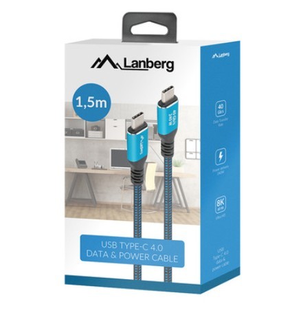 LANBERG USB Cable USB-C M/M USB4 1.5M 240W 60HZ, black-blue