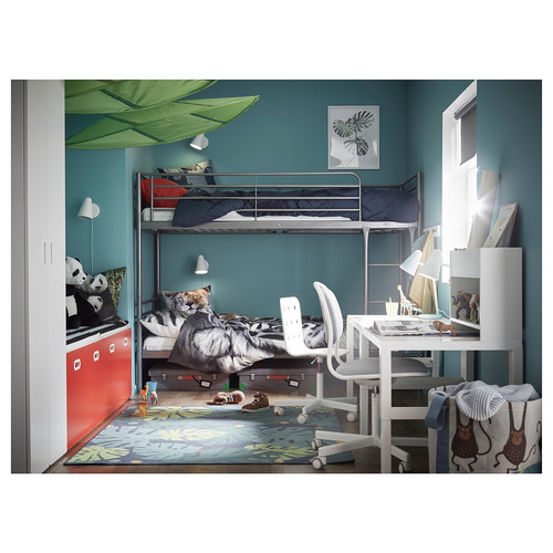 SVÄRTA Bunk bed frame, silver colour, 90x200 cm