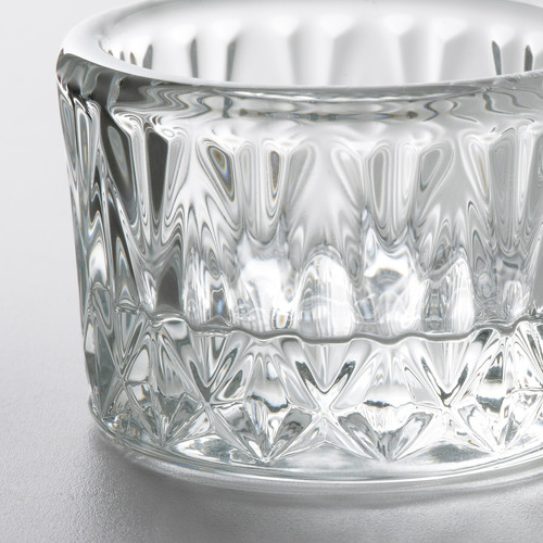 SMÄLLSPIREA Tealight holder, clear glass/patterned, 4 cm, 3 pack