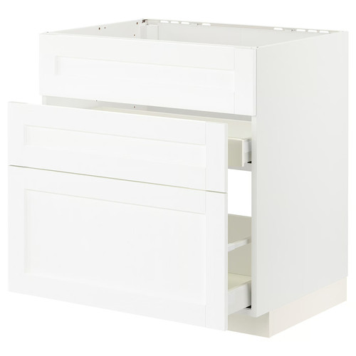 METOD / MAXIMERA Base cab f sink+3 fronts/2 drawers, white Enköping/white wood effect, 80x60 cm