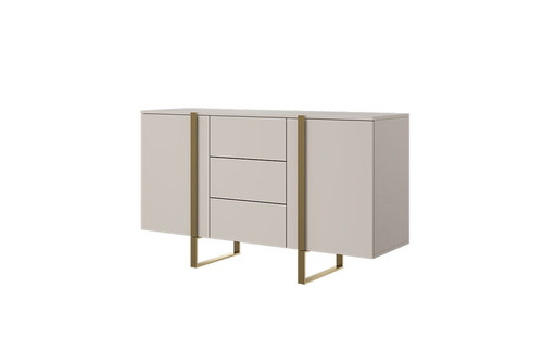 Cabinet with 2 Doors & 3 Drawers Verica 150 cm, cashmere/gold legs