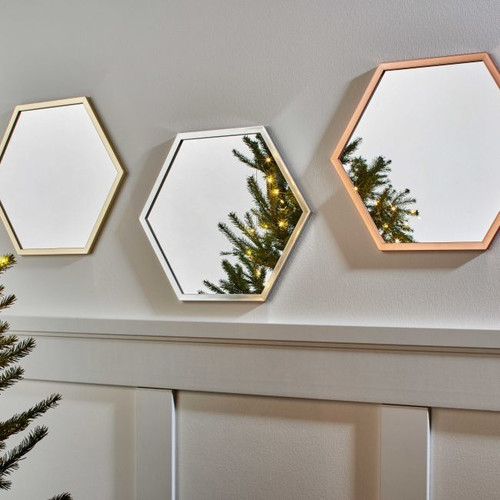 Hexagon Mirror 35x40 cm, pink copper