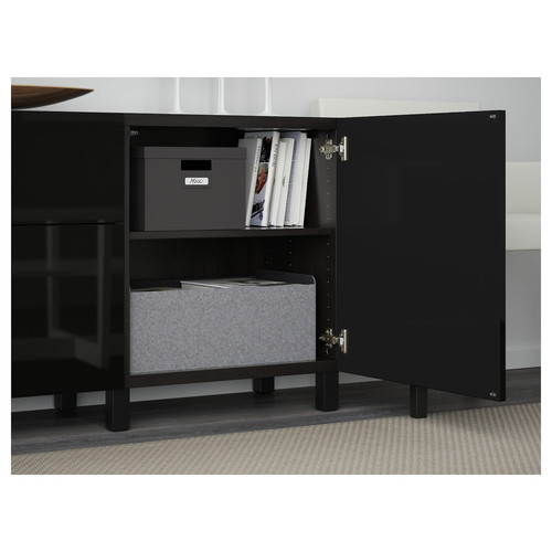 BESTÅ Storage combination with drawers, black-brown/Selsviken/Stubbarp high-gloss/black, 180x42x74 cm