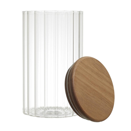 Glass Storage Jar, fluted, acacia lid