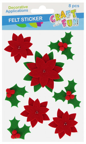 Self-Adhesive Felt Poinsettia Decorations, 8 pcs