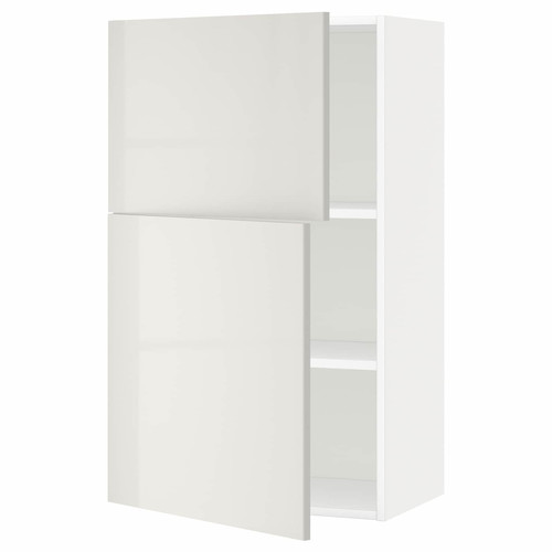 METOD Wall cabinet with shelves/2 doors, white/Ringhult light grey, 60x100 cm