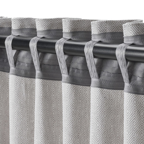 FJÄDERMOTT Curtains, 1 pair, white/grey, 145x300 cm