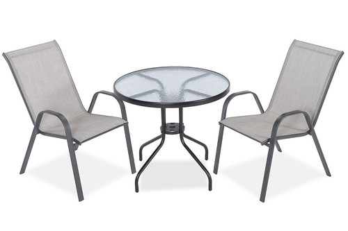 Elegant Outdoor Table with 2 Chairs, Duo 80 cm, grey