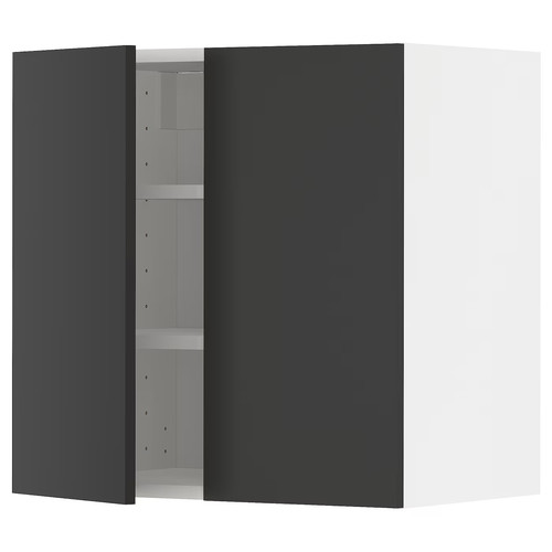 METOD Wall cabinet with shelves/2 doors, white/Nickebo matt anthracite, 60x60 cm