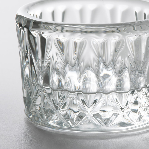 SMÄLLSPIREA Tealight holder, clear glass/patterned, 4 cm, 3 pack