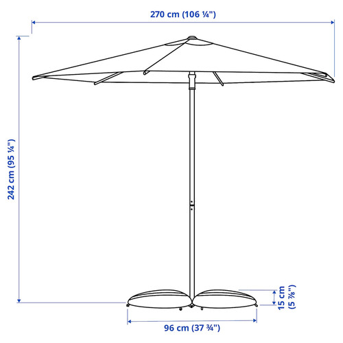 HÖGÖN / IGGÖN Parasol with base, bright orange/dark grey, 270 cm
