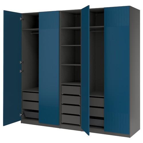 PAX / FYRUDDEN Wardrobe combination, dark grey/blue, 250x60x236 cm