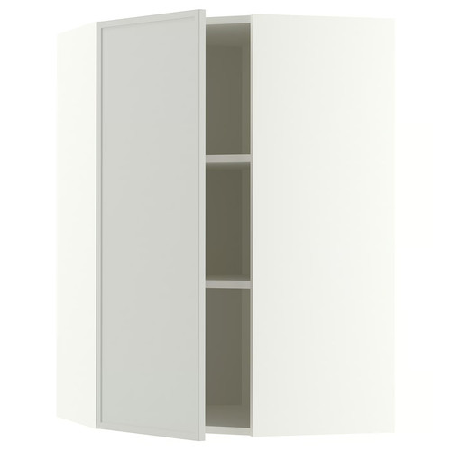 METOD Corner wall cabinet with shelves, white/Aspudden light grey, 68x100 cm