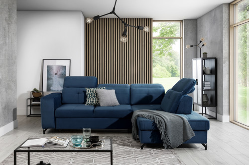 Corner Sofa-Bed Right Belavio L Dark Blue Monolith 77