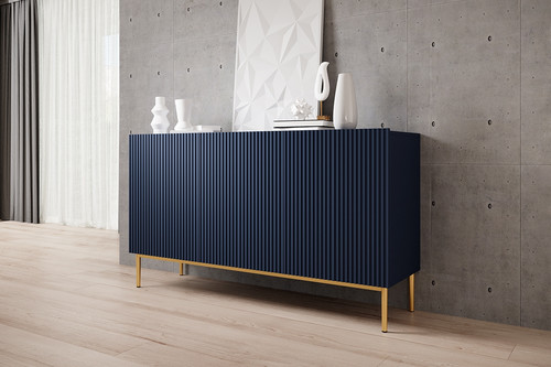 Three-Door Cabinet Nicole 150 cm, dark blue, gold legs