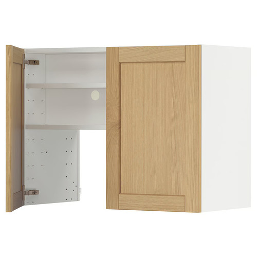 METOD Wall cb f extr hood w shlf/door, white/Forsbacka oak, 80x60 cm