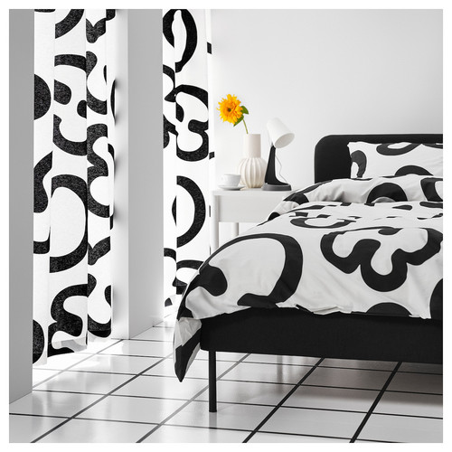 KLIPPBRÄCKA Pre-cut fabric, white/black, 150x300 cm