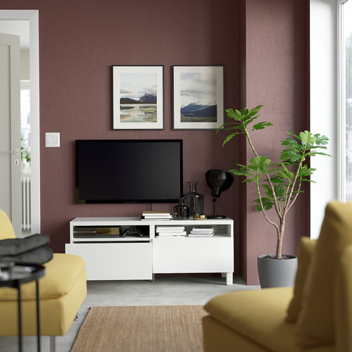 BESTÅ TV bench with drawers, white/Lappviken/Stubbarp white, 120x42x48 cm