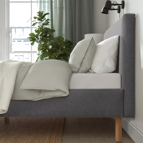 NARRÖN Upholstered bed frame, grey, 160x200 cm