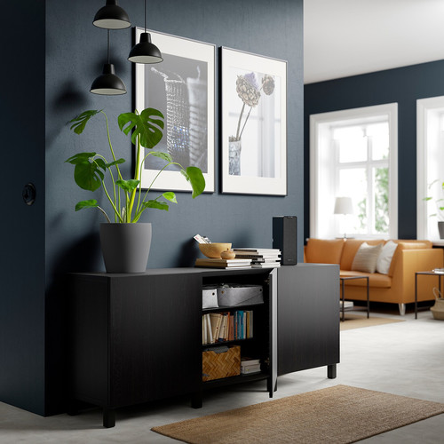 BESTÅ Storage combination with doors, black-brown, Lappviken black-brown, 180x40x74 cm