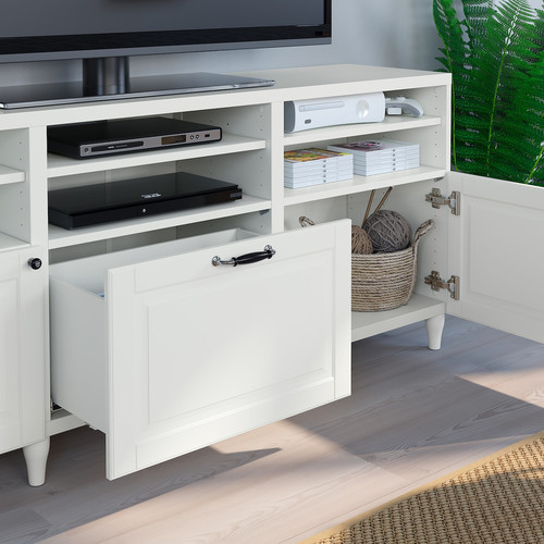 BESTÅ TV storage combination/glass doors, white/Smeviken/Kabbarp white clear glass, 180x42x192 cm