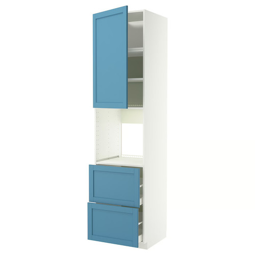METOD / MAXIMERA High cabinet f oven+door/2 drawers, white/Lerhyttan blue, 60x60x240 cm