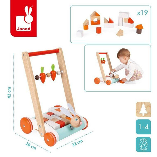 Janod Wooden blocks with cart 3+