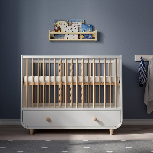 MYLLRA Cot with drawer, white, 60x120 cm