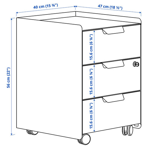 TROTTEN Drawer unit w 3 drawers on castors, white