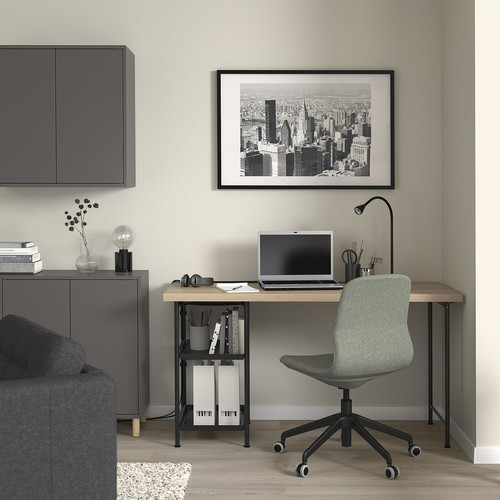 LAGKAPTEN / SPÄND Desk, white stained oak effect/black, 140x60 cm
