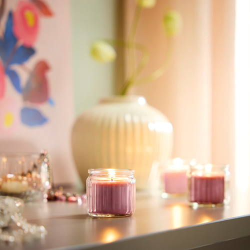 HÖKGÖK Scented candle in glass, Red berries light pink, 12 hr