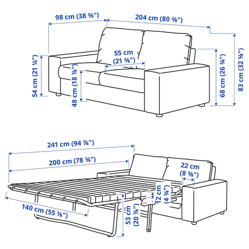 VIMLE 2-seat sofa-bed, with wide armrests/Gunnared beige