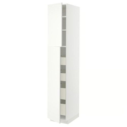 METOD / MAXIMERA Hi cab w 2 doors/4 drawers, white/Vallstena white, 40x60x220 cm