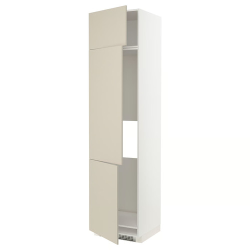 METOD High cab f fridge/freezer w 3 doors, white/Havstorp beige, 60x60x240 cm