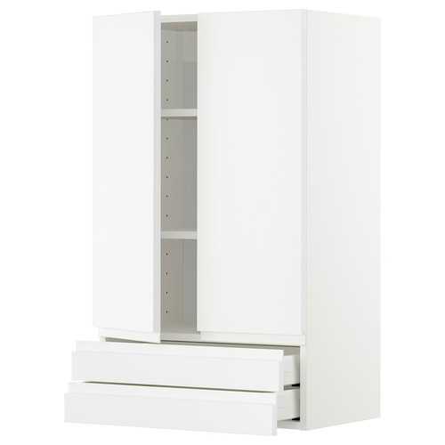 METOD / MAXIMERA Wall cabinet w 2 doors/2 drawers, white/Voxtorp matt white, 60x100 cm