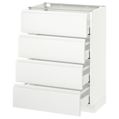 METOD / MAXIMERA Base cab 4 frnts/4 drawers, white, Voxtorp matt white white, 60x37 cm